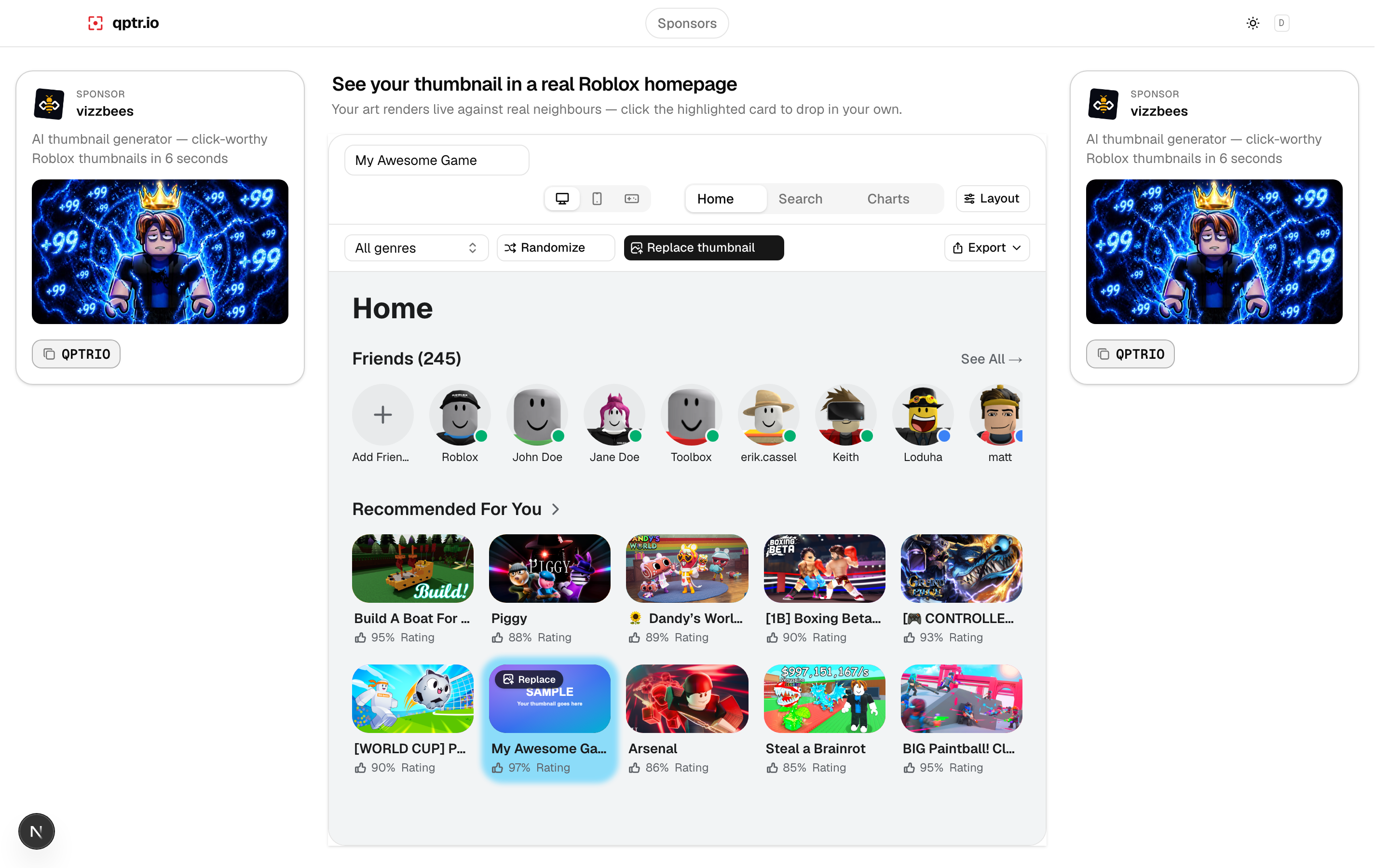 Your thumbnail previewed on the Roblox homepage